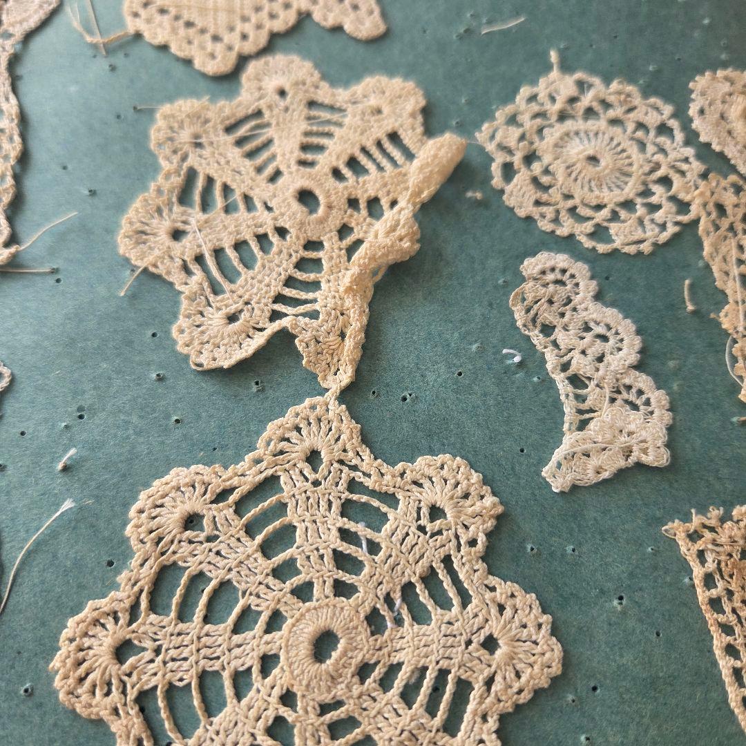 フランス　アンティーク　サンプラー　クロッシェレース