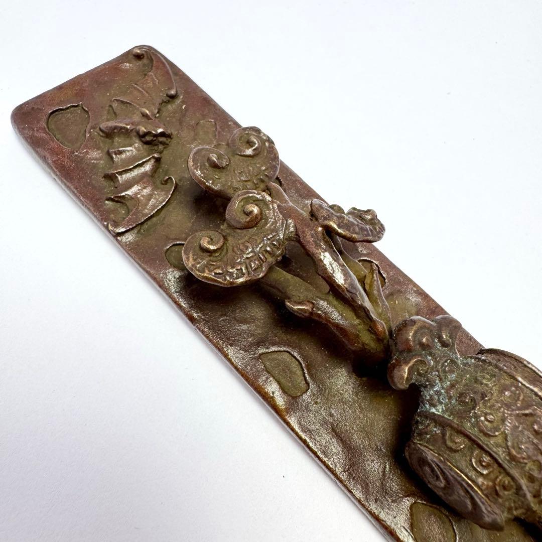 未使用 文鎮 ペーパーウエイト 高岡銅器 二上常太郎作 福禄寿 小槌 共箱