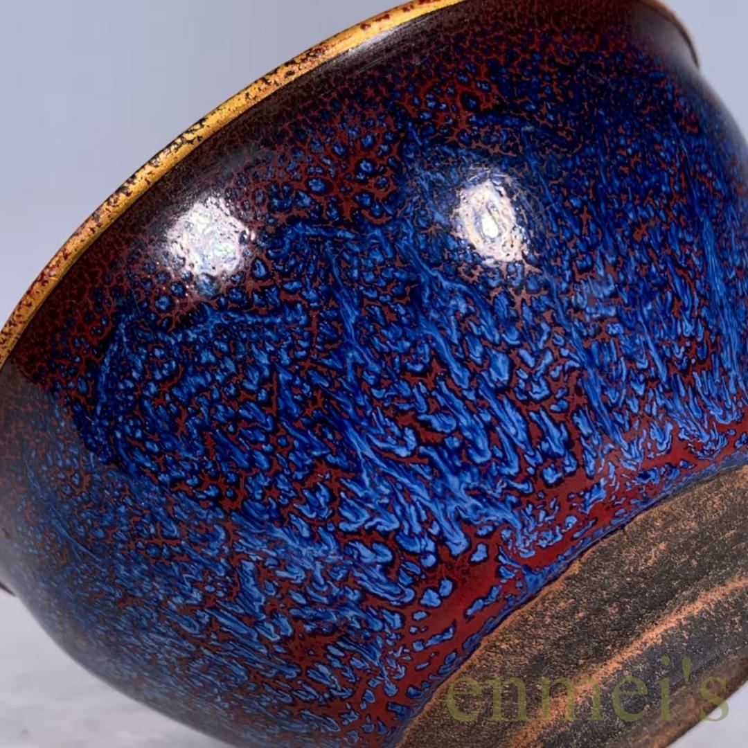 中国古美術・宋建窯風・包口藍釉窯変天目茶碗・抹茶碗・茶道具・茶器・陶芸品・骨董