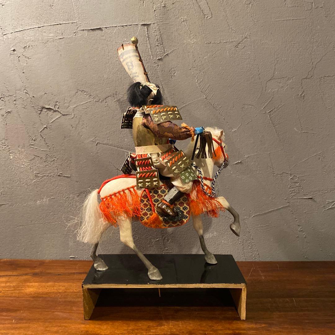 昭和初期 竹製 馬乗桃太郎 人形 共箱付き 骨董品 コレクション 川井一男