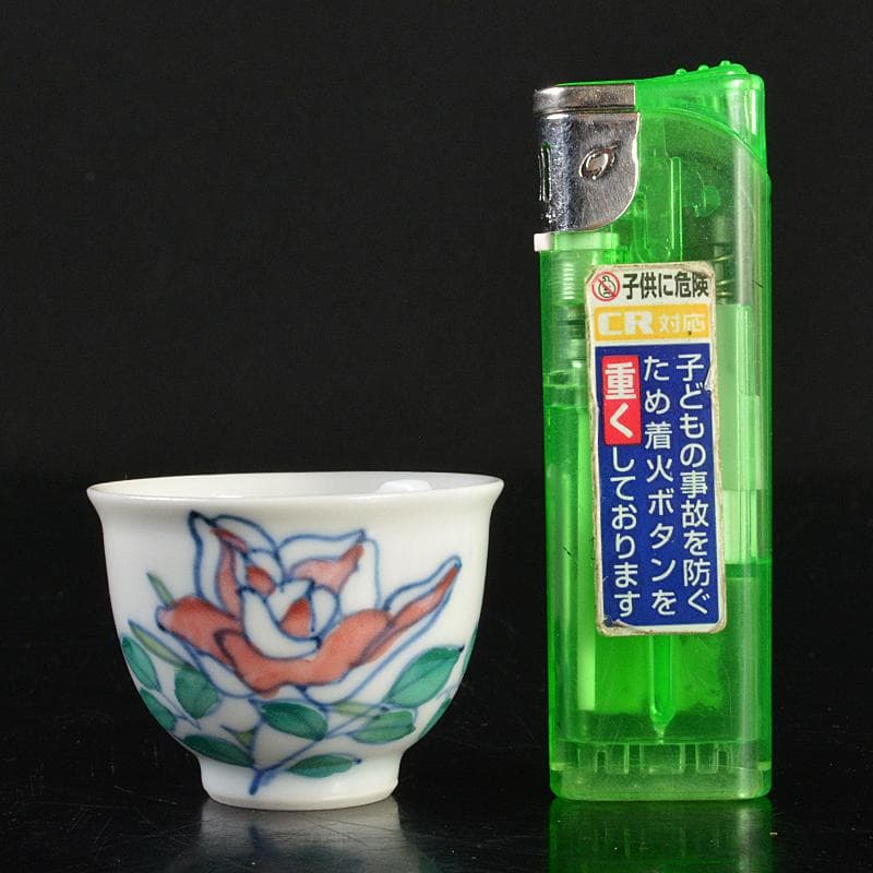 京焼　平安七甫作　色絵　模様絵変わり　花文　玉露碗　六客　共箱　M　R6838