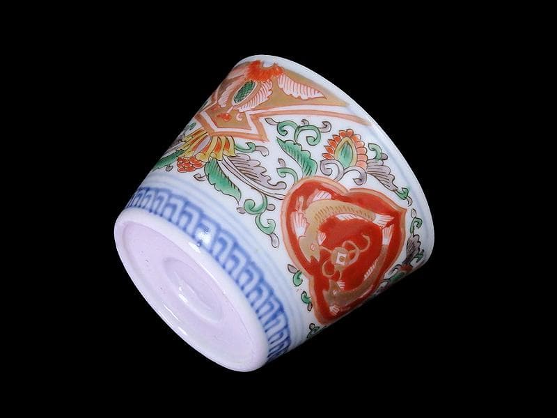 古伊万里　金襴手　双魚に花唐草の図　蕎麦猪口　E221AS-fbvn