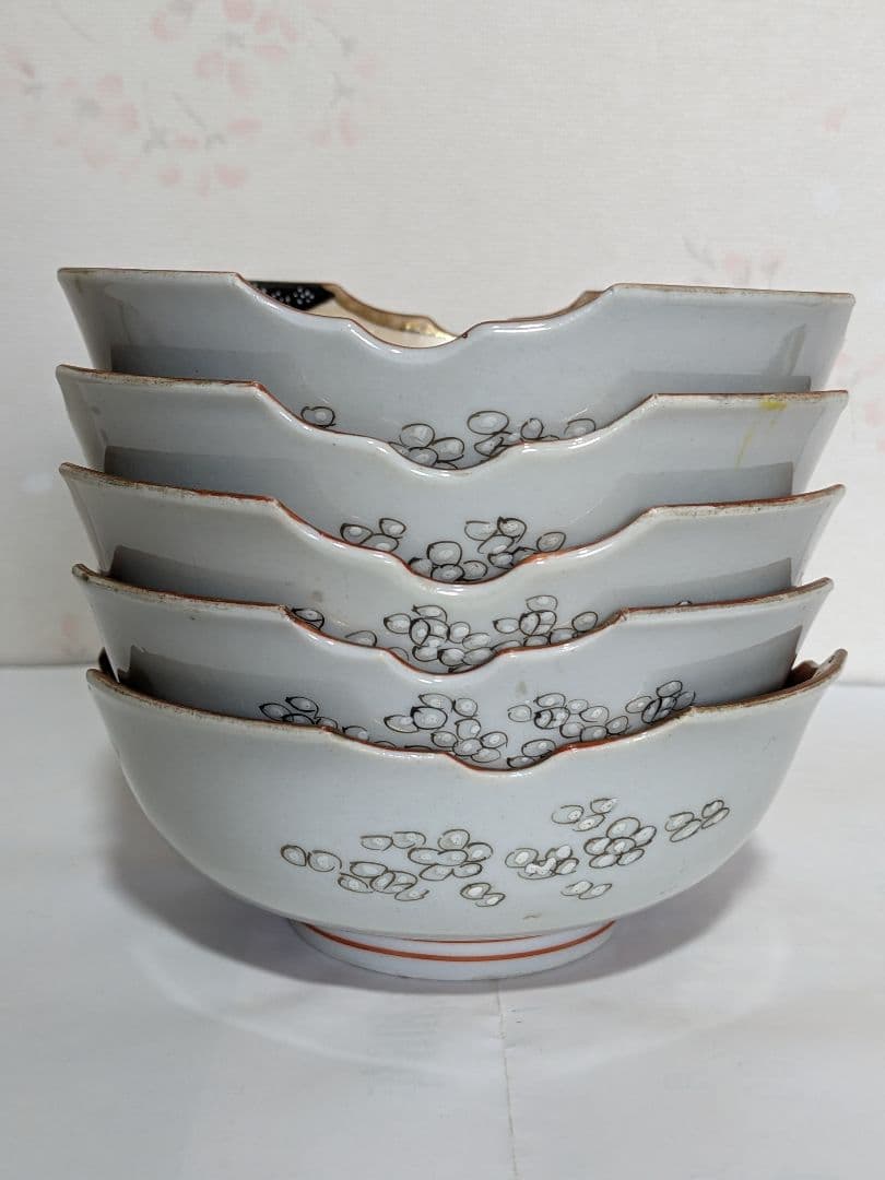 ♦九谷焼 明治時代 金彩色絵 団扇松鶴図 四方鉢 向付 茶道具 古美術 骨董品