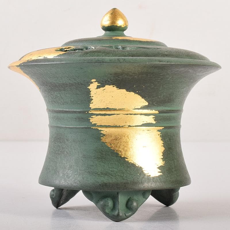 平安　秦蔵六造　塗金銅香炉　「瑞雲」　共箱　D　R7792