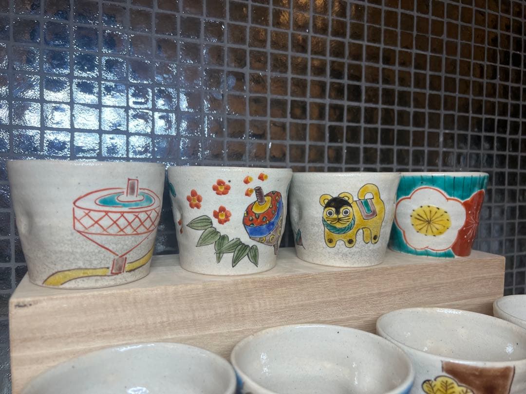 春夏秋冬 10点セット★希少 正月 季節の祝ごと 九谷焼 エクボ猪口 湯呑