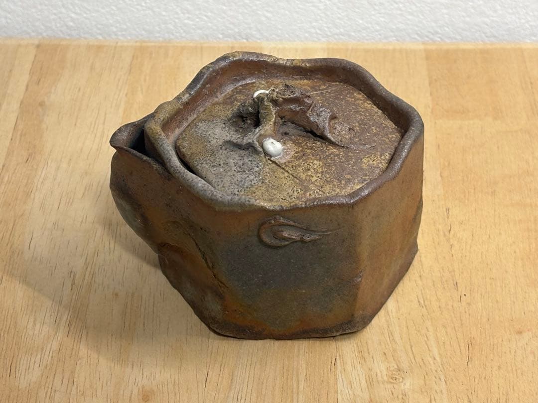 73.備前焼 宝瓶 登り窯 白梅 はくばい 六角 手びねり 急須