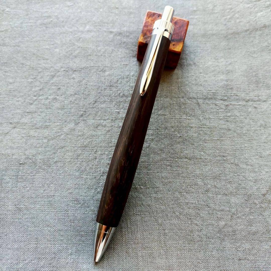 バーミーズブラックウッド　ハンドメイド　木軸ボールペン　G2　天然木　シルバー