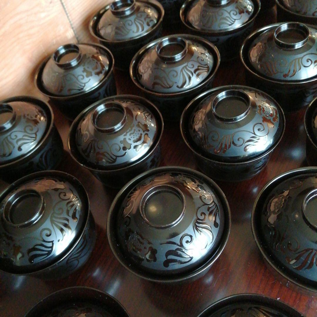 木製漆器　影蒔絵蓋付吸物椀　20客　11cm　明治～昭和初期