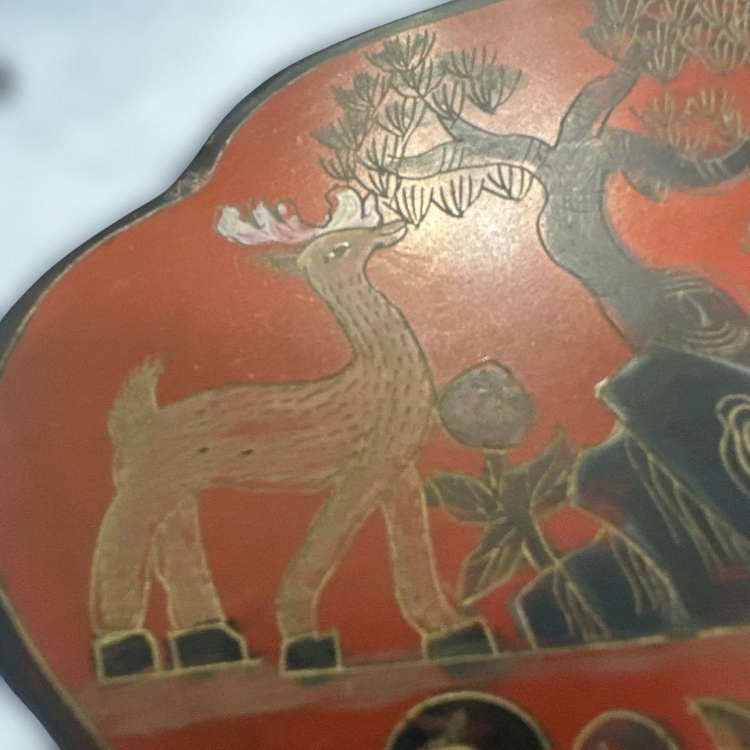 中国 清時代 インテリア　漆器 重箱 鹿と鳥のデザイン