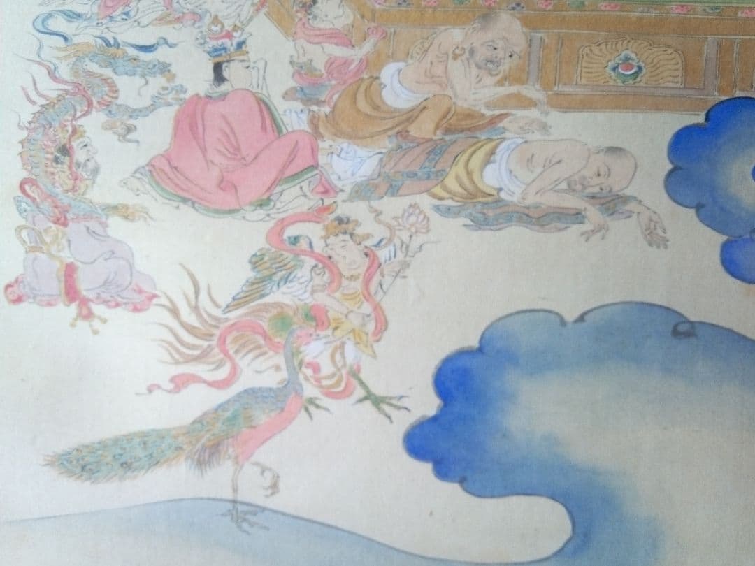 掛け軸、釈迦涅槃図、本物宇喜田(浮田）一惠(1795～1859）画、絹本