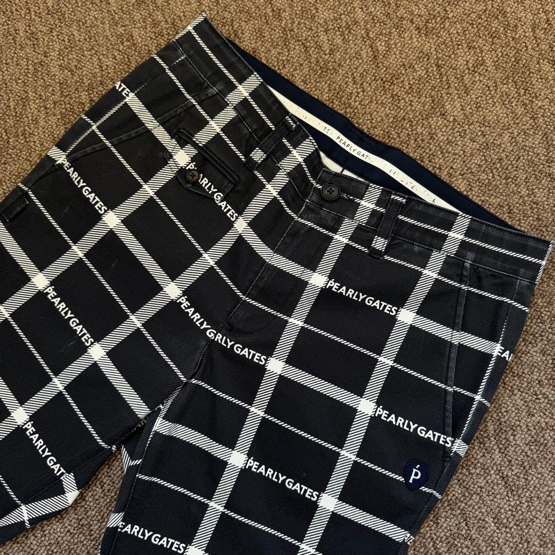 現行モデル　パーリーゲイツ　パンツ　総柄　L〜XL相当 チェック　グレー　白　5