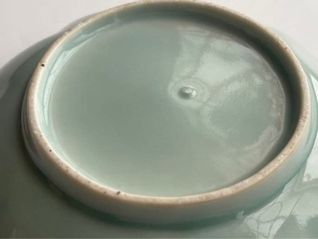 骨董　アンティーク　柿右衛門青磁　青磁色絵　菊図　輪花縁　膾皿　なます皿　菊花皿