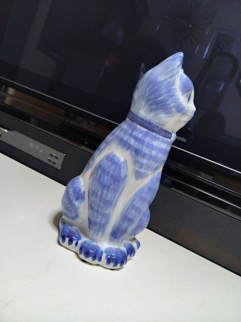 イタリア製　ビンテージ　陶器　手彩色　蝶ネクタイ　座り猫　オブジェ