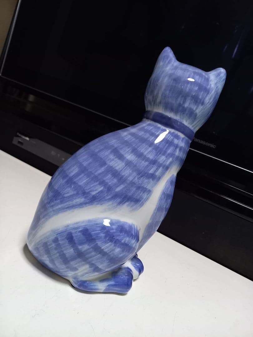 イタリア製　ビンテージ　陶器　手彩色　蝶ネクタイ　座り猫　オブジェ