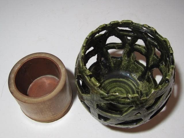 魯山人 織部かご花入 共箱 魯山人芸術の粋を集めた逸品k479