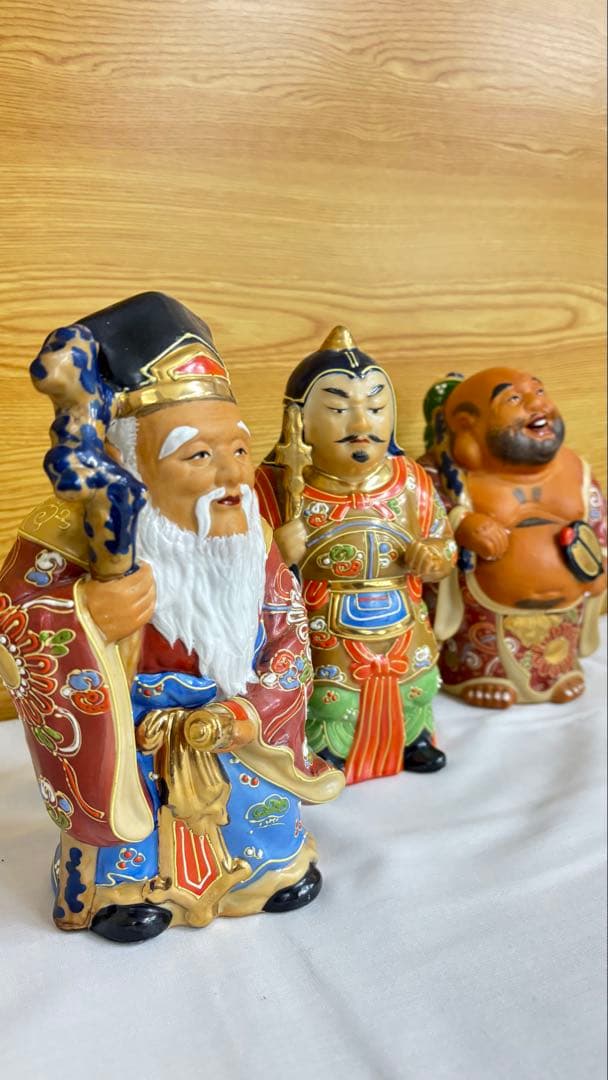 【美品】九谷焼 七福神 置物 全7体セット 6号 盛技法 金彩 伝統工芸品