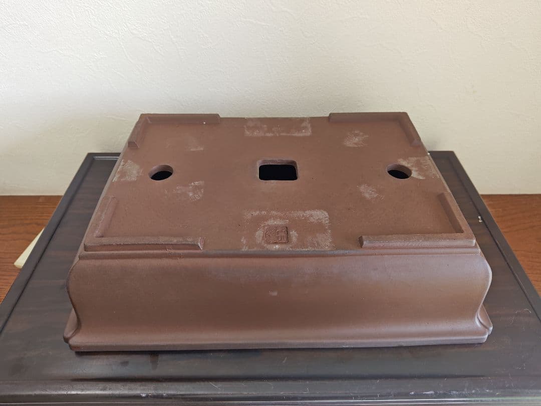 陶器製長方形盆栽鉢 大型　落款　丸四 約45.5cm×32.5cm×11.5cm