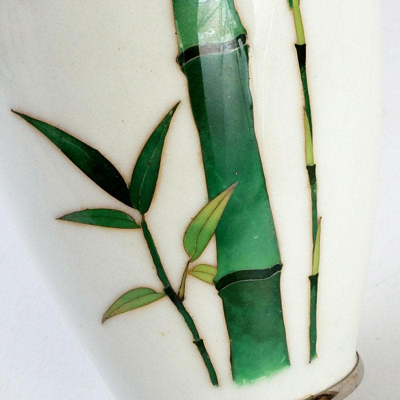 七宝焼　白地竹文　花瓶　時代箱　V　9506