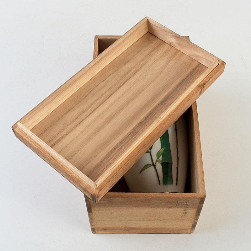 七宝焼　白地竹文　花瓶　時代箱　V　9506