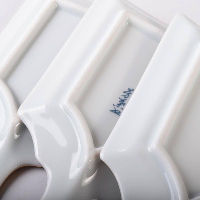 茶道具　栗野芳葉作　色絵　源氏物語絵巻図　羽子板小皿　五客　共箱　V　7784