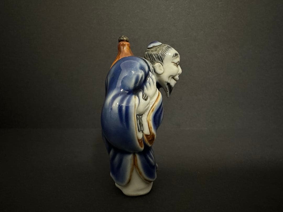 【根付(netsuke)】陶器　瑠璃鉄釉瓢箪仙人根付　江戸時代