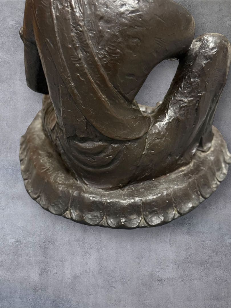 【やすらぎ】友沢正彦 おはぐろ技法 ブロンズ像 銅像 如意輪観音菩薩坐像 共箱