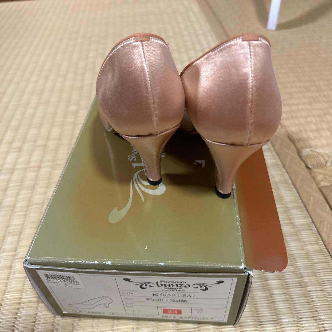 bunzo サテン ピンク 中ヒール 社交ダンスシューズ