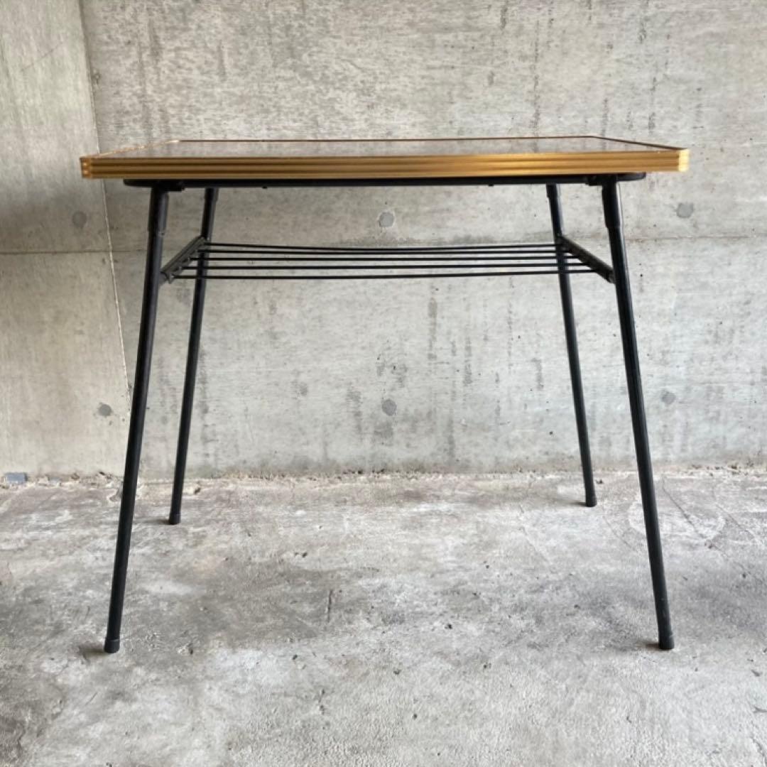 テーブル 机 折り畳み 鉄脚 作業机 食堂 木目調 棚付き 当時物 昭和 レトロ
