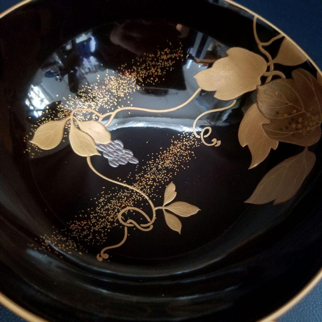 美品 輪島塗 黒漆塗 本金加賀蒔絵 金銀彩内・見返し総蒔絵 吸物椀 雑煮 2客