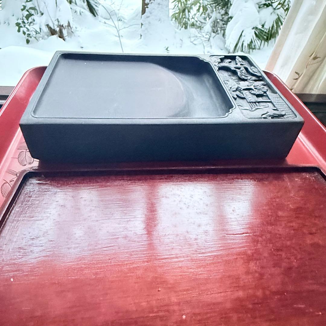 2245様感謝‼️不世出‼️旧家蔵出書の極み『松と芭蕉陽刻天然端渓硯』」文房四宝