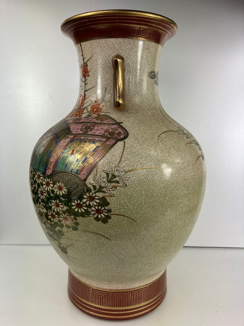 薩摩焼 蔵出 花瓶 花器　鶴と花の装飾　約38cm 4kg