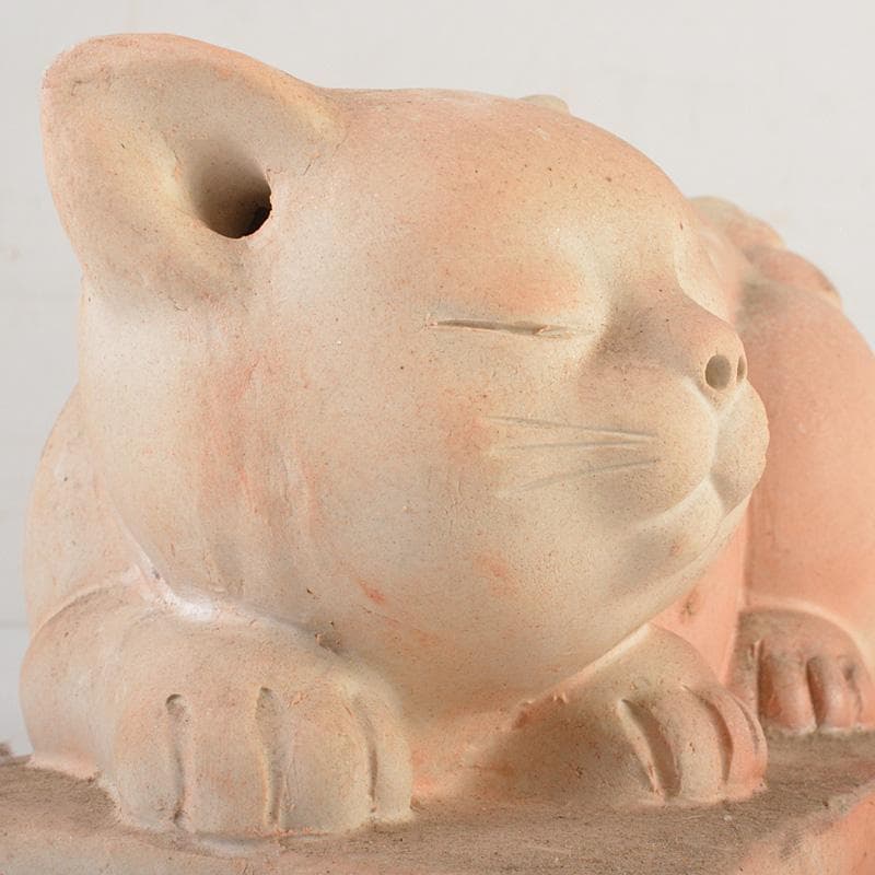 備前焼　落雁窯　古備前　白備前　猫　置物　M　R7152