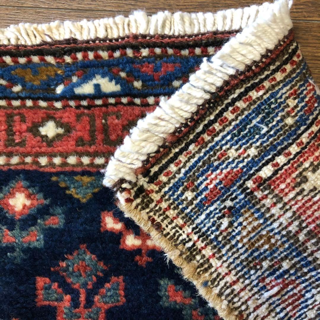 セミアンティーク絨毯 クルド系 植物柄の袋表 手織り トライバルラグ