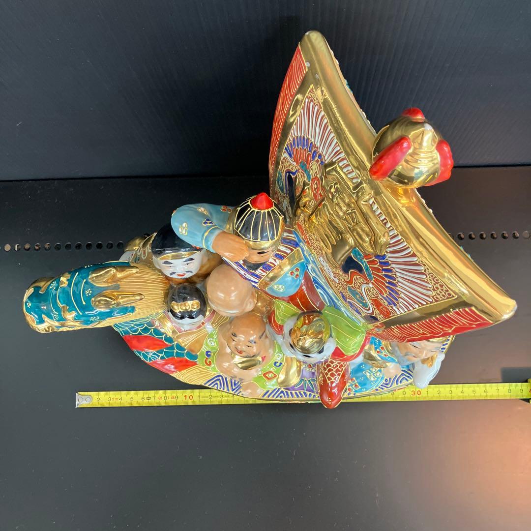 九谷焼七福神 ドラゴン船 置物 陶器製約30cm年代物