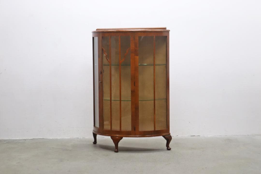 イギリス ヴィンテージ ガラス ラウンド キャビネット 飾り棚 食器棚 ラック