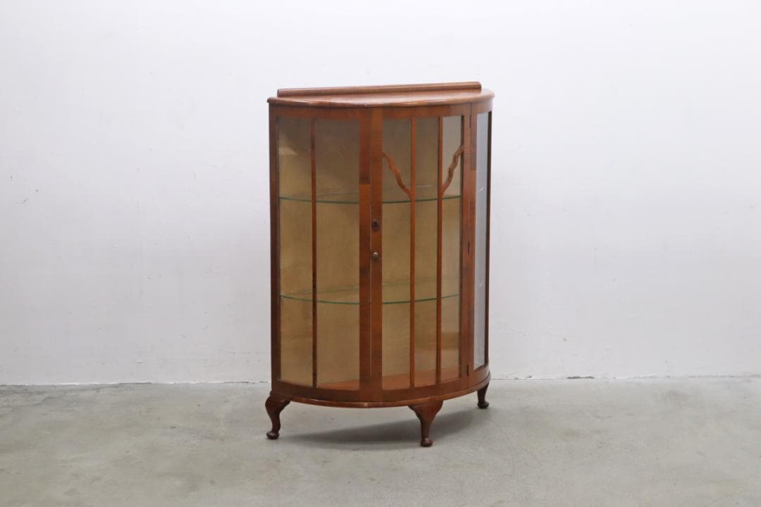 イギリス ヴィンテージ ガラス ラウンド キャビネット 飾り棚 食器棚 ラック