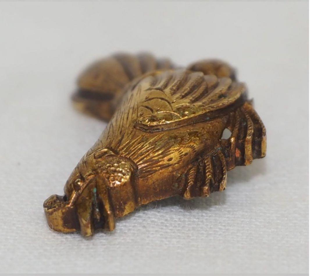 送料無料コレクター放出江戸時代『政義』作　金着せ鶏目貫2点刀装具木箱付大名道具