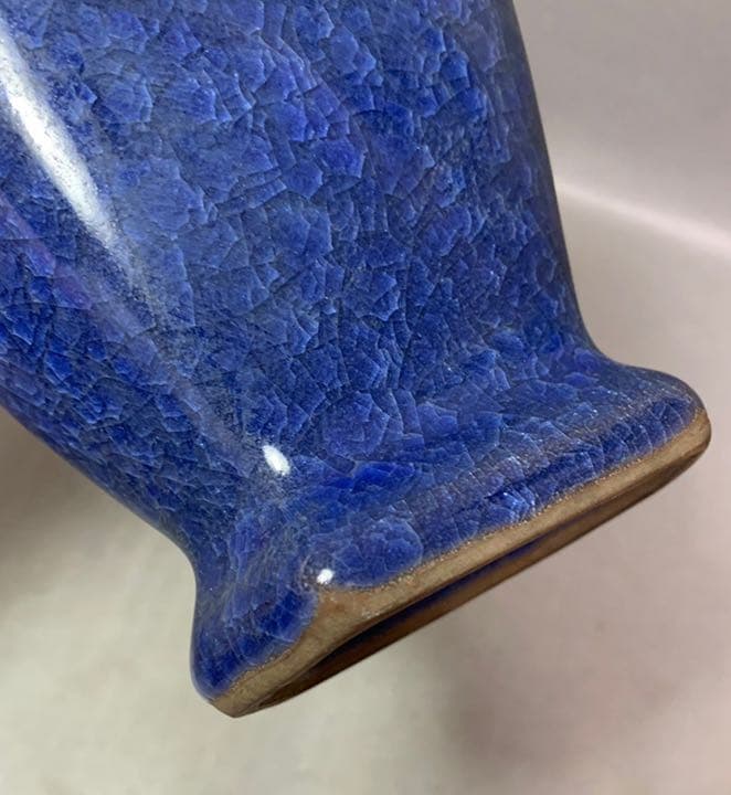 中国 青釉耳付六角口花入　u6210418