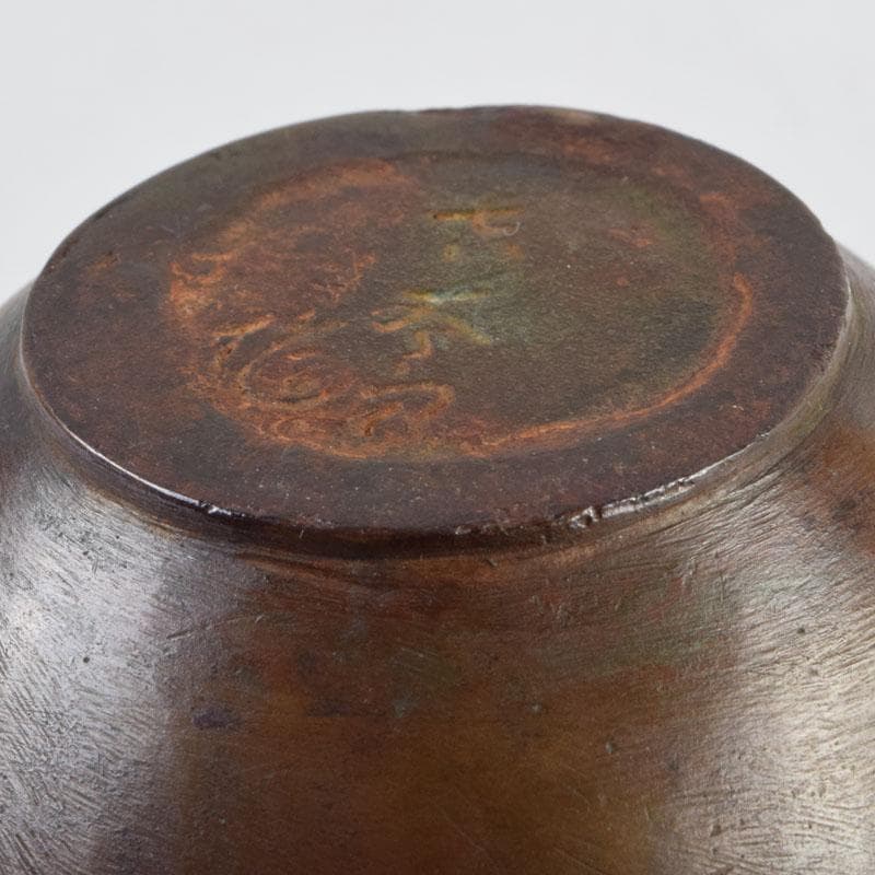 久保田吉太郎作　銅製　山水楼閣文瓶　花瓶　共箱　C　9165