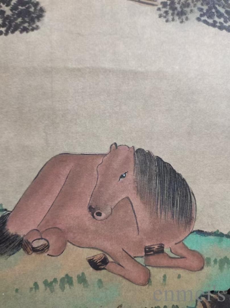 中国古美術.清時代.郎世寧款.駿馬図.宣紙画.三尺手描き.掛け軸.絵画.文房置物