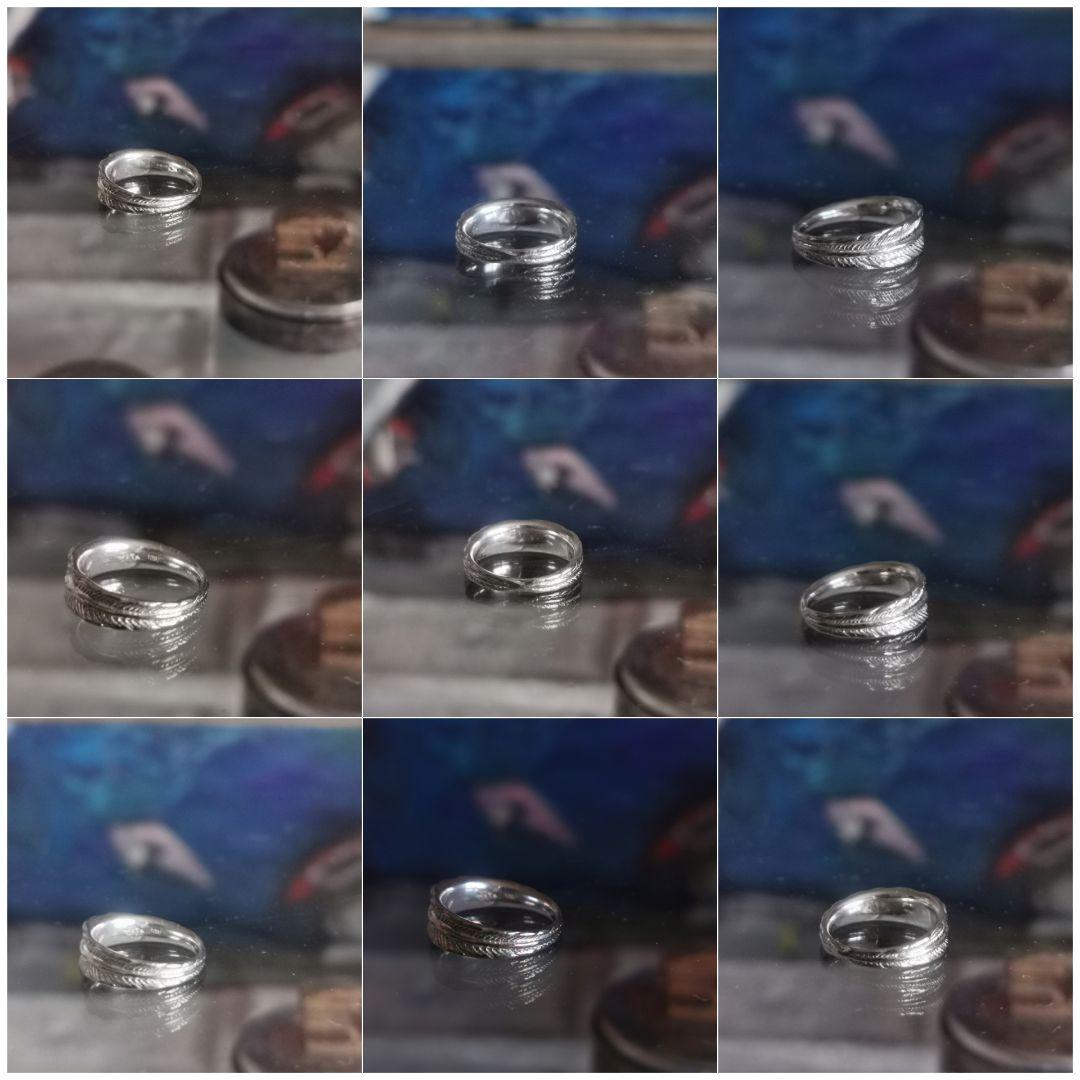 アガット K18WG フェザー 鷲羽 彫金細工ウェディングバンドリング 箱付き