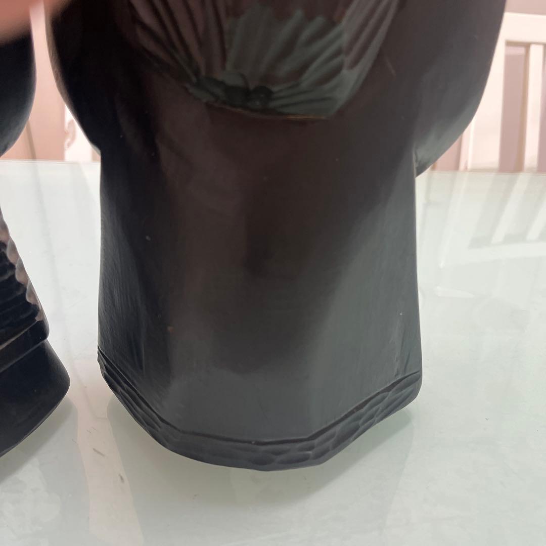 明工鳳雲作高級彫刻木彫刻夫婦2体セット