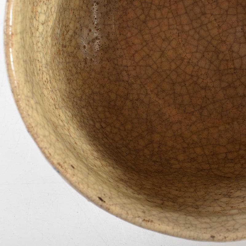 豊楽焼　六代　大喜豊助作　染付鶴文　楽茶碗　九代豊助極め箱　C　R7259