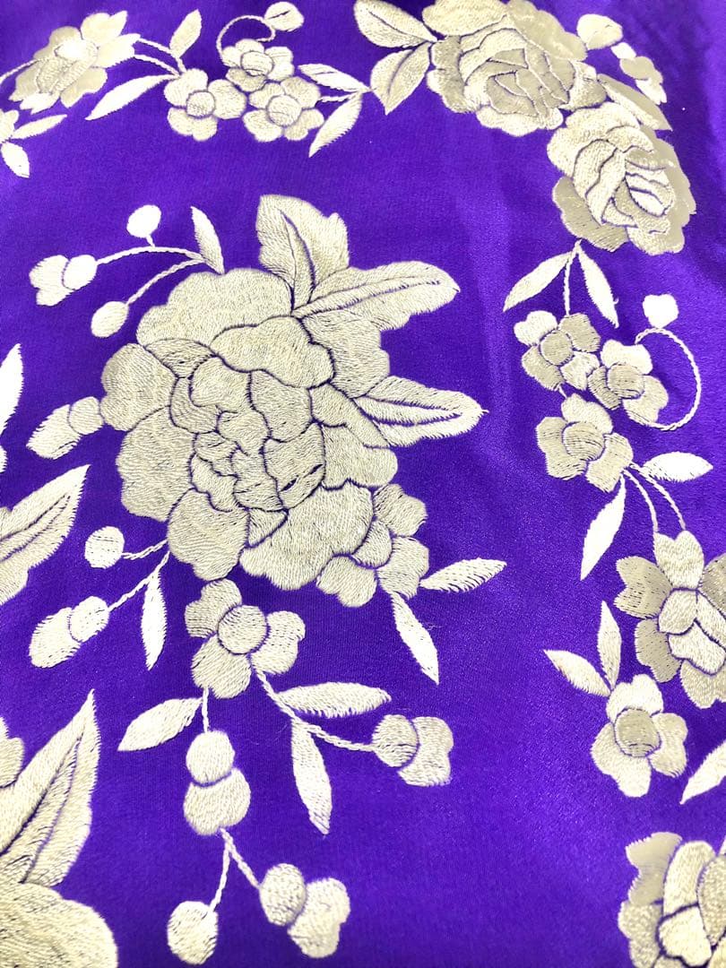 スペイン直輸入★1点物ボルダドスフォロンダ★シルクマントン140cm紫アイボリー