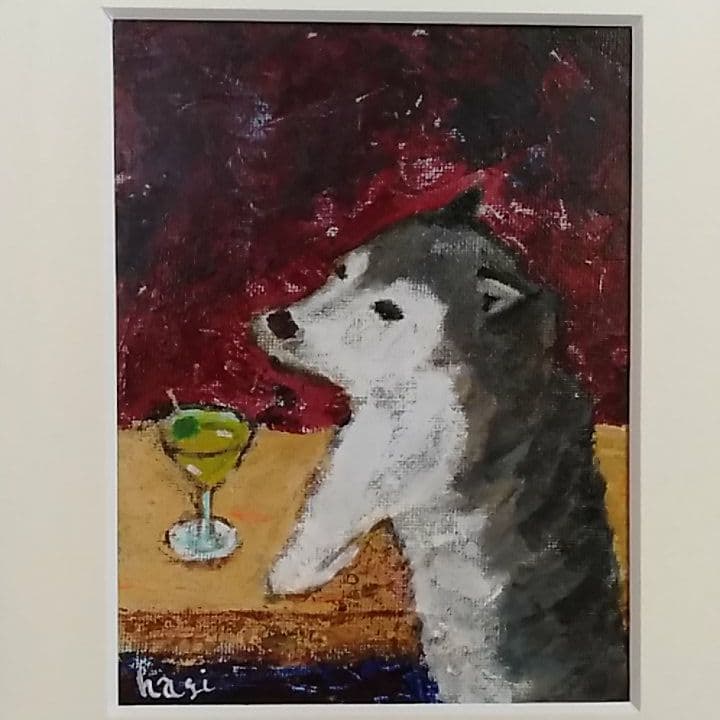 犬の絵　「深夜、とあるバーで」　原画