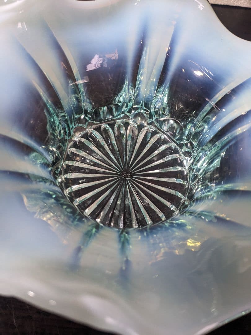 フェントン　ブルーオパルセントガラス　取って付き　お菓子入れ　小物入れ