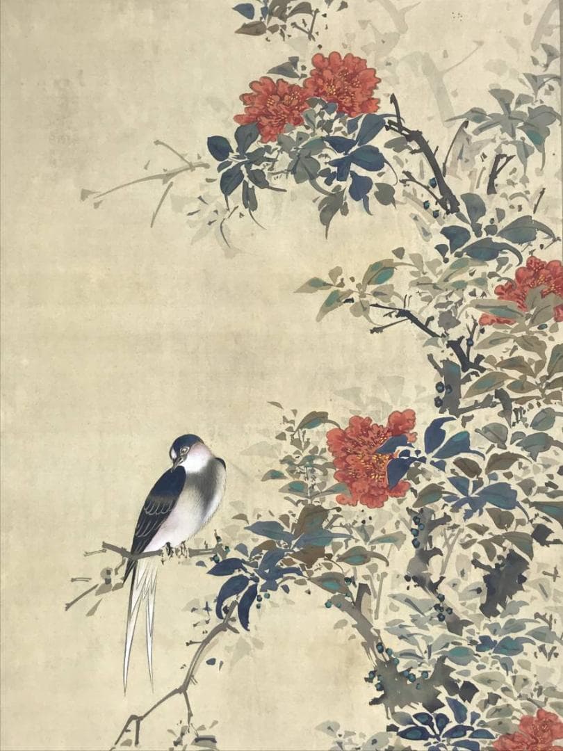 【真作】小田海僊/寿星花鳥図/三幅対/花鳥図/人物図/掛軸☆宝船☆AD-447