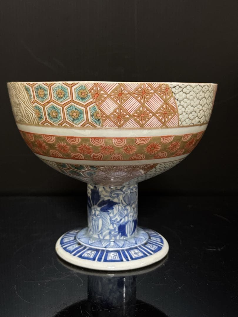 極上 幕末〜明治期 古伊万里 細密染錦金蘭彩色捻紋 盃洗 鉢