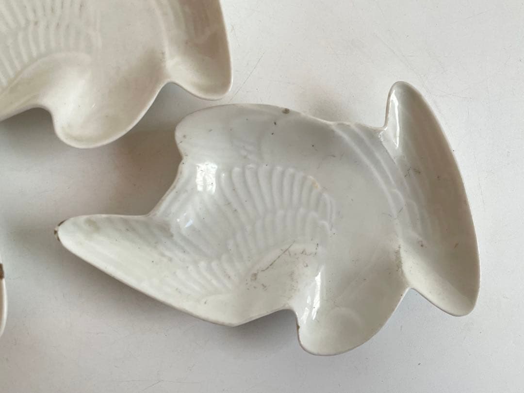骨董　アンティーク　古伊万里　白磁　鳥形　小皿　変形皿　小鳥　白磁皿　5枚