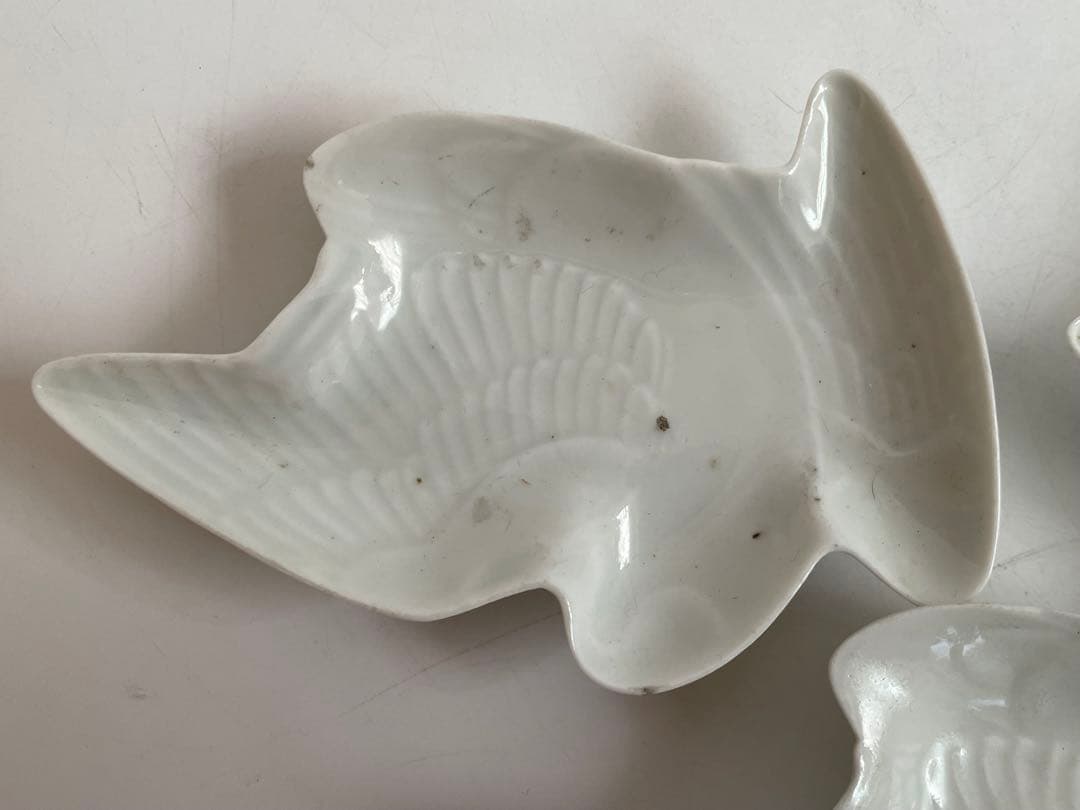 骨董　アンティーク　古伊万里　白磁　鳥形　小皿　変形皿　小鳥　白磁皿　5枚